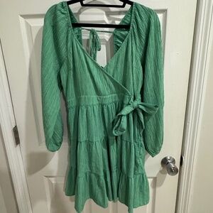 American Eagle Green Long Sleeve Wrap Dress
